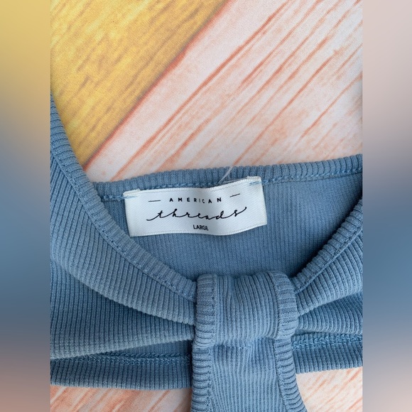 AMERICAN THREADS💙pastel blue ribbed Selena Cut Out Mini Dress - Picture 5 of 11